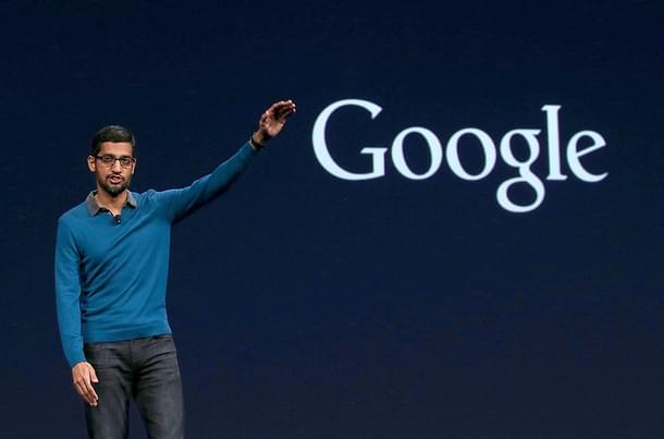 Google senior vice president of product Sundar Pichai delivers the keynote address during the 2015 Google I/O conference on May 28, 2015 in San Francisco, California. The annual Google I/O conference runs through May 29. (Photo by Justin Sullivan/Getty Images)